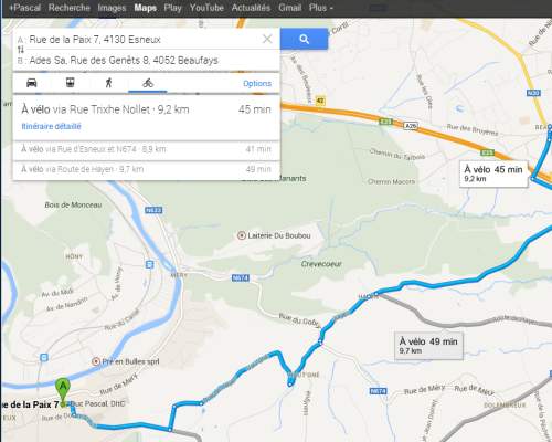 Itinéraire vélo sur Google Maps Belgique