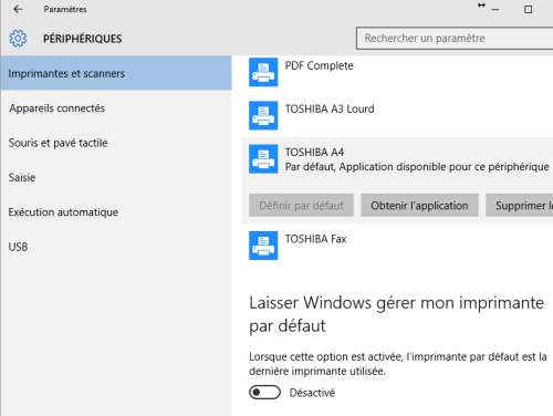 Mon imprimante par défaut change seule depuis windows 10